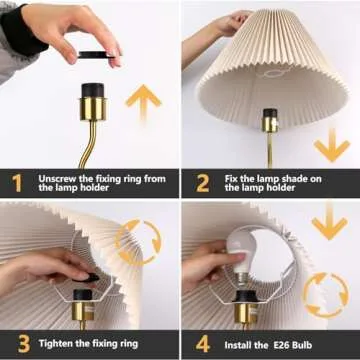 KUNJOULAM Modern Pleated Floor Lamp, Black Pole Floor Lamps, Simple Design Tall Lamp with Adjustable Beige Lampshade, Standing Lamp for Living Room, Bedroom, Office, Home (Without Bulb)