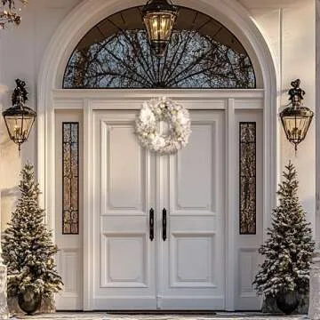 Valery Madelyn 24 Inch Pre-Lit Christmas Wreath for Front Door with Lights, Large Elegant Valentine’s Day Wreath with Champagne Gold Xmas Balls for Table Centrepiece Holiday Party Wedding Decor