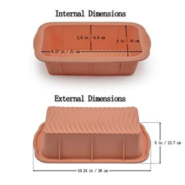 Baocuan 3 pack Silicone Bread Loaf Pans - Baking Mold For Baking Cakes,Brownies,Long loaf of bread Cheesecakes,Homemade Cakes Breads,Meatloaf,Ice brickand and More Set of 3 colors