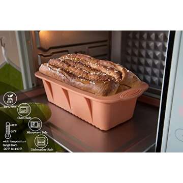 Baocuan 3 pack Silicone Bread Loaf Pans - Baking Mold For Baking Cakes,Brownies,Long loaf of bread Cheesecakes,Homemade Cakes Breads,Meatloaf,Ice brickand and More Set of 3 colors