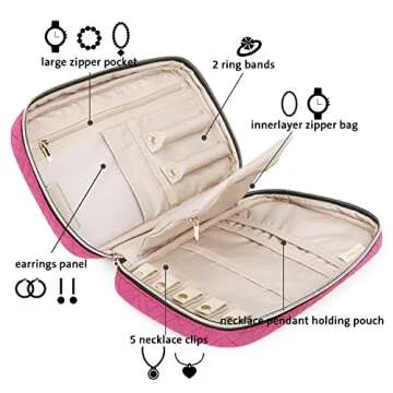BAGSMART Jewelry Organizer Bag Travel Jewelry Storage Cases for Necklace, Earrings, Rings, Bracelet, Rose Pink