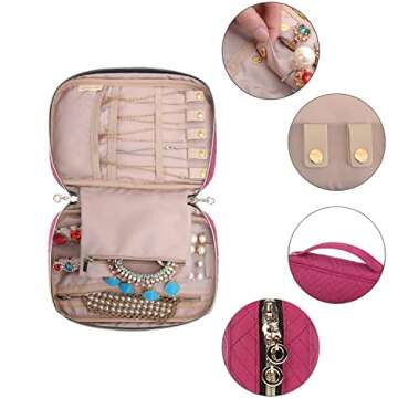 BAGSMART Jewelry Organizer Bag Travel Jewelry Storage Cases for Necklace, Earrings, Rings, Bracelet, Rose Pink