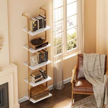 SUPERJARE 5 Tier Bookshelf, Narrow Book Shelf with Open Display Shelves, Small Bookcase with Metal F...