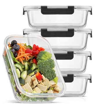 JoyJolt Glass Food Storage Containers with Lids. 5 Pack Glass Meal Prep Containers Reusable 35oz Sin...