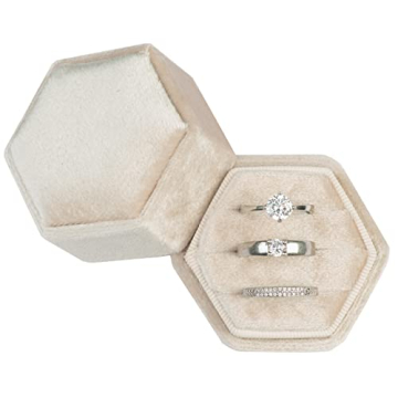 Giftop Equal Hexagon Velvet Ring Box Storage 3 Slots for Wedding Ceremony Proposal Engagement Birthd...