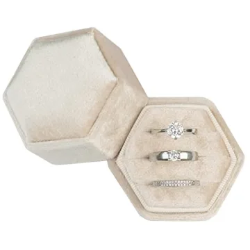 Giftop Equal Hexagon Velvet Ring Box Storage 3 Slots for Wedding Ceremony Proposal Engagement Birthd...