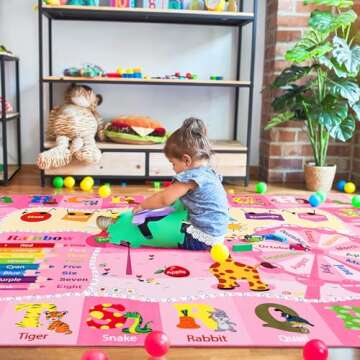 Pink Playroom Rug 4x6,Rugs for Girls Kids Bedroom Nursery Rug,ABC Rug with Alphabets Animals Shapes,...