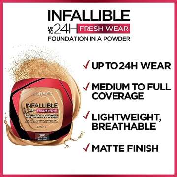 L’Oréal Paris Makeup Infallible Fresh Wear Foundation in a Powder, Up to 24H Wear, Waterproof, Ivory, 0.31 oz.