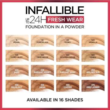 L’Oréal Paris Makeup Infallible Fresh Wear Foundation in a Powder, Up to 24H Wear, Waterproof, Ivory, 0.31 oz.