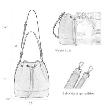 AFKOMST Bucket Bags and Purses For Women Drawstring Hobo and Shoulder Handbags with 2 Detachable Straps