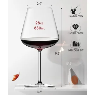 ROVSYA 28oz Red Wine Glasses Hand Blown Crystal Set