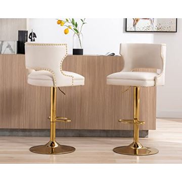 CIMOTA Swivel Bar Stools Set of 2 Adjustable Height - Modern PU Leather