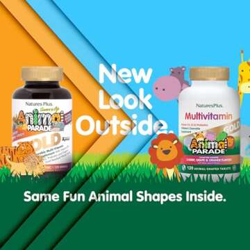 Nature's Plus Animal Parade Gold Children's Multivitamin - Assorted Cherry, Orange & Grape Flavors -...