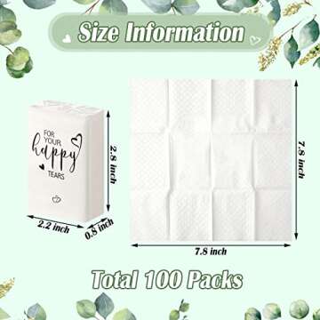 Spiareal 100 Pack Happy Tears Tissues Packs Facial Tissues Items for Guests Welcome Bags Pocket paper 3 Ply Individual Mini Travel Size bulk for Wedding Party Favor Ceremony Graduation