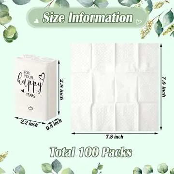 Spiareal 100 Pack Happy Tears Tissues Packs Facial Tissues Items for Guests Welcome Bags Pocket paper 3 Ply Individual Mini Travel Size bulk for Wedding Party Favor Ceremony Graduation