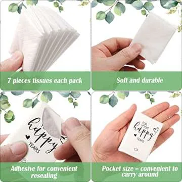 Spiareal 100 Pack Happy Tears Tissues Packs Facial Tissues Items for Guests Welcome Bags Pocket paper 3 Ply Individual Mini Travel Size bulk for Wedding Party Favor Ceremony Graduation