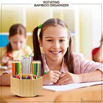 Pencil Organizer For Desk - Bamboo Desk Organizer - Pencil Holder For Kids - Kids Desk Organizer - A...