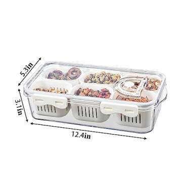 MineSign Divided Food Serving Tray with Lids Stackable Snackle Box for Candy Nuts Spice Fruit&Veggie Container with 6 Small Dividers Plastic Storage Bins for Fridge Pantry Freezer