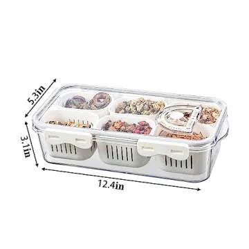MineSign Divided Food Serving Tray with Lids Stackable Snackle Box for Candy Nuts Spice Fruit&Veggie Container with 6 Small Dividers Plastic Storage Bins for Fridge Pantry Freezer