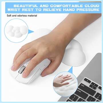 MANBASNAKE Cloud Mouse Pad Wrist Support,Leather Cushion Memory Foam,Leather Waterproof Coaster,Ergonomic Palm Rest for Computer,Laptop,Office Work,PC Gaming,Wrist/Elbow Pain Relief (White)