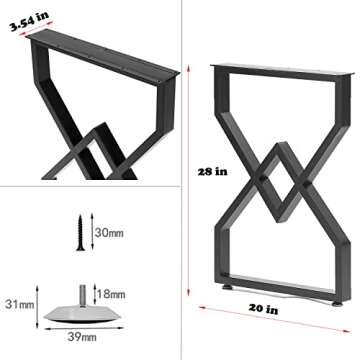 AINISIS Table Legs 28 inch,DIY Desk Legs,Diamond Black Dining Metal Table Legs,Console Table Leg,Com...