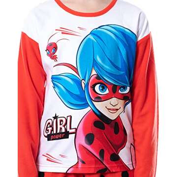 Komar Kids Miraculous Ladybug Girls Ladybug and Tikki Girl Power 2 Piece Pajama Set (8) Red