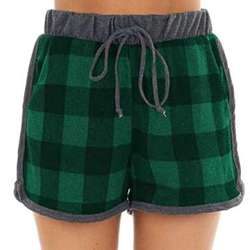 Artfish Women Christmas Pajama Set Shorts Soft Buffalo Plaid Loungewear Comfy Pjs Green,M