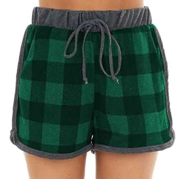 Artfish Women Christmas Pajama Set Shorts Soft Buffalo Plaid Loungewear Comfy Pjs Green,M