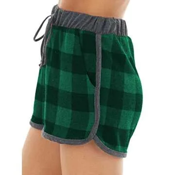 Artfish Women Christmas Pajama Set Shorts Soft Buffalo Plaid Loungewear Comfy Pjs Green,M