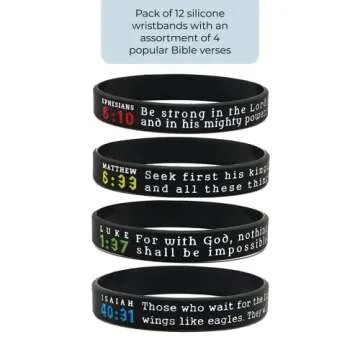Ezekiel Gift Co. (12-pack) Religious Silicone Bracelets with Assorted Bible Verses - Wholesale Churc...