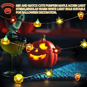 CestMall 3D Pumpkin Maples Acorns String Lights Fall Decor, 10Ft 40Led Warm White Battery Powered Ga...