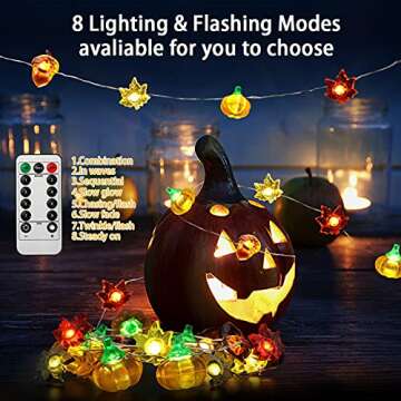 CestMall 3D Pumpkin Maples Acorns String Lights Fall Decor, 10Ft 40Led Warm White Battery Powered Garland Lights with Remote Control Indoor Outdoor Decoration for Autumn Halloween Thanksgiving Party