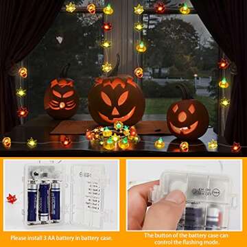 CestMall 3D Pumpkin Maples Acorns String Lights Fall Decor, 10Ft 40Led Warm White Battery Powered Garland Lights with Remote Control Indoor Outdoor Decoration for Autumn Halloween Thanksgiving Party