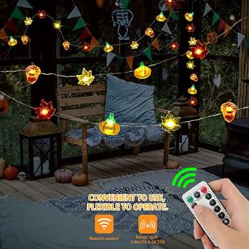 CestMall 3D Pumpkin Maples Acorns String Lights Fall Decor, 10Ft 40Led Warm White Battery Powered Garland Lights with Remote Control Indoor Outdoor Decoration for Autumn Halloween Thanksgiving Party