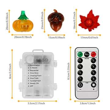 CestMall 3D Pumpkin Maples Acorns String Lights Fall Decor, 10Ft 40Led Warm White Battery Powered Garland Lights with Remote Control Indoor Outdoor Decoration for Autumn Halloween Thanksgiving Party