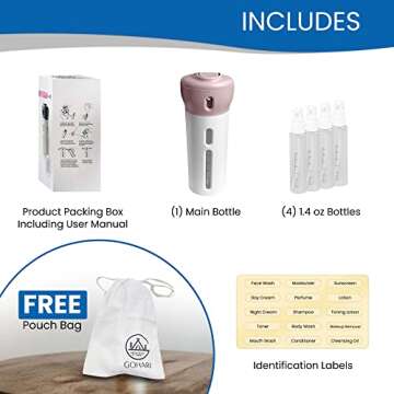 GOHARI 4 in 1 Travel Dispenser - Refillable Travel Container with 4 Liquid Dispenser for Toiletries,...