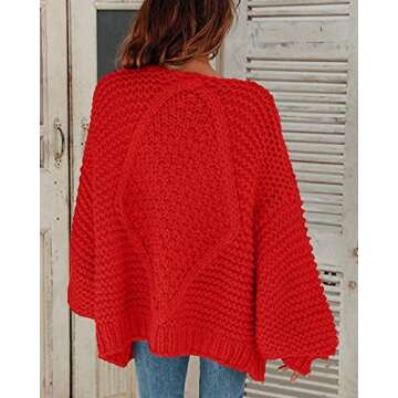 Remikstyt Womens Chunky Cardigan Cable Knit Oversized Open Front Cardigan Sweaters Red