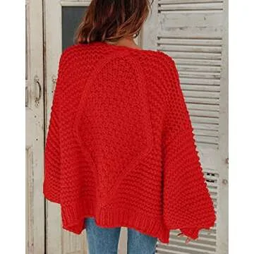 Remikstyt Womens Chunky Cardigan Cable Knit Oversized Open Front Cardigan Sweaters Red