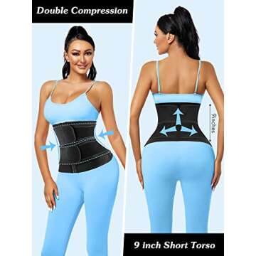 Atbuty Short Torso Waist Trainer Waist Cincher Corset Tummy Control Body Shaper Trimmer Belt (Black (9'' Short Torso, 2 Belts), Medium)