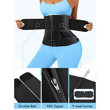 Atbuty Short Torso Waist Trainer Waist Cincher Corset Tummy Control Body Shaper Trimmer Belt (Black (9'' Short Torso, 2 Belts), Medium)