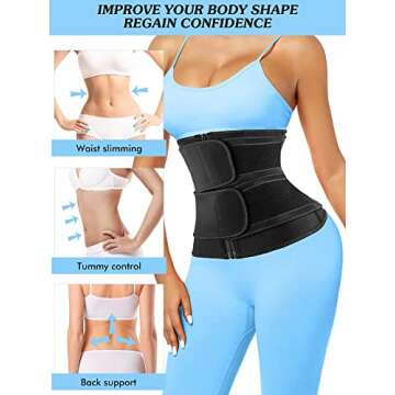 Atbuty Short Torso Waist Trainer Waist Cincher Corset Tummy Control Body Shaper Trimmer Belt (Black (9'' Short Torso, 2 Belts), Medium)