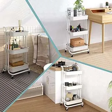 WkHocYHm 3-Tiers Rolling Utility Cart for Storage