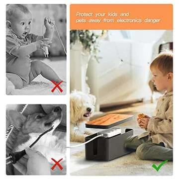 Cable Management Box 2 Pack with 16 Cable Clips Set-Large & Medium & Small Wooden Style Cable Organizer Box to Hide Wires&Power Strips | Cord Organizer Box | Cable Organizer for Home & Office [Black]