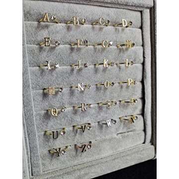 MANZHEN Personalized Gold Initial Letter Ring A-Z Stackable Ring (K)
