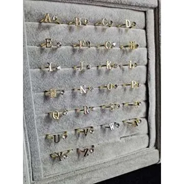 MANZHEN Personalized Gold Initial Letter Ring A-Z Stackable Ring (K)