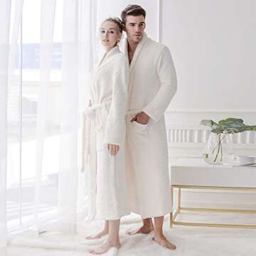 7 VEILS Womens Cozy Knit Stretchy Super Soft Long Robe Plush Spa Bathrobes Comfortable Loungewear -Cream-S