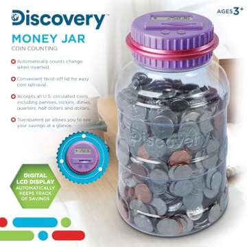 DISCOVERY KIDS Digital Coin-Counting Money Jar with LCD Screen, Keeps Track of Deposits, Battery Ope...