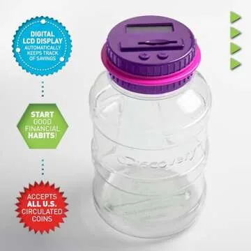 DISCOVERY KIDS Digital Coin-Counting Money Jar with LCD Screen, Keeps Track of Deposits, Battery Operated, Automatic Piggy Bank Savings for US Coins, Childrens Financial Educational Learning Tool Gift