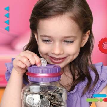 DISCOVERY KIDS Digital Coin-Counting Money Jar with LCD Screen, Keeps Track of Deposits, Battery Operated, Automatic Piggy Bank Savings for US Coins, Childrens Financial Educational Learning Tool Gift