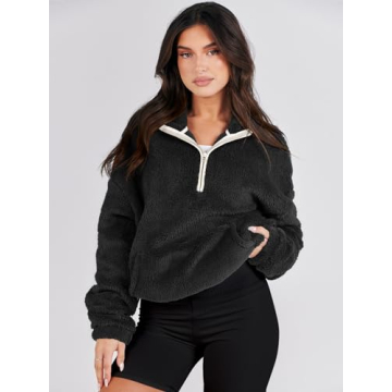 ANRABESS Women's Cozy Zip Up Hooded Sweatshirt for Winter